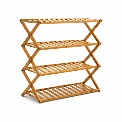 Foldable Bamboo Shoe Rack | X-Shape Collapsible, Installation-Free - used 2 months - Al Thahani Furniture