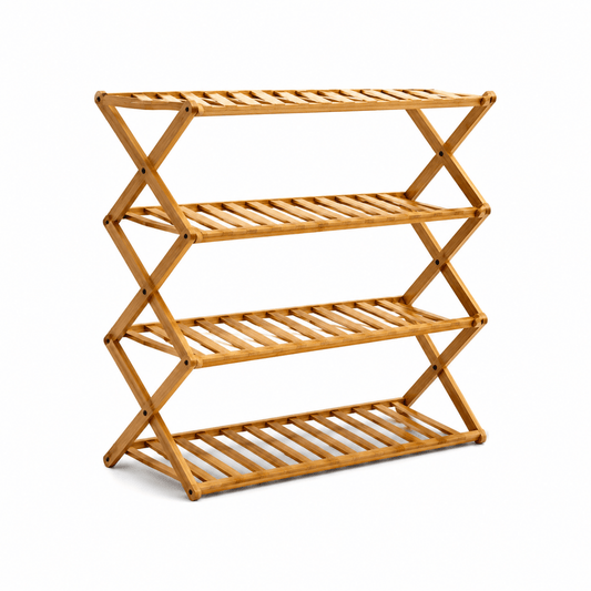 Foldable Bamboo Shoe Rack | X-Shape Collapsible, Installation-Free - used 2 months - Al Thahani Furniture