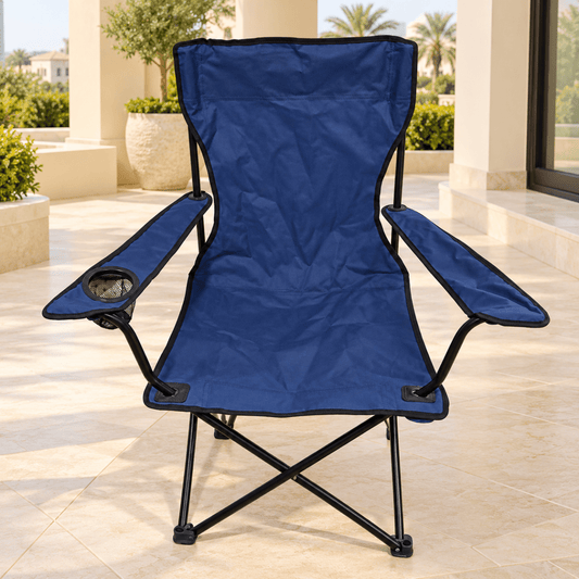 Foldable Camping Chair with Armrests & Cup Holder – Navy Blue & Black - Al Thahani Furniture