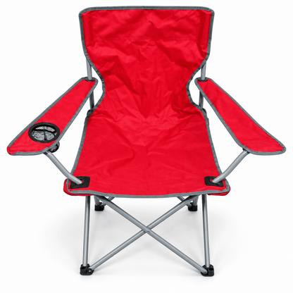 Foldable Camping Chair with Armrests & Cup Holder – Red & Grey - Al Thahani Furniture
