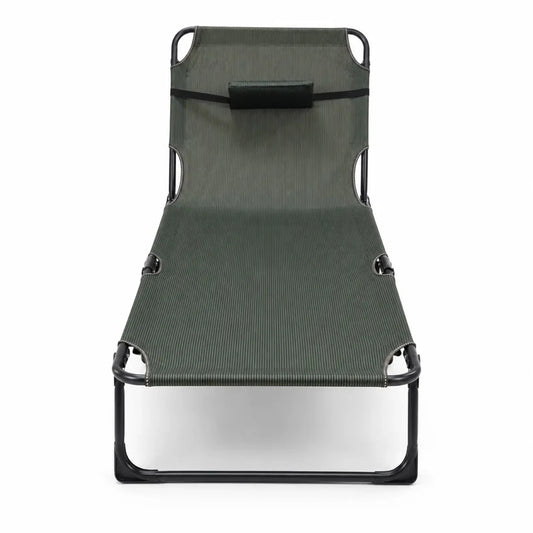 Folding Metal Lounger Sunbed | 4-Position Adjustable, Oxford Fabric, 150kg Max - used 5 months - Al Thahani Furniture