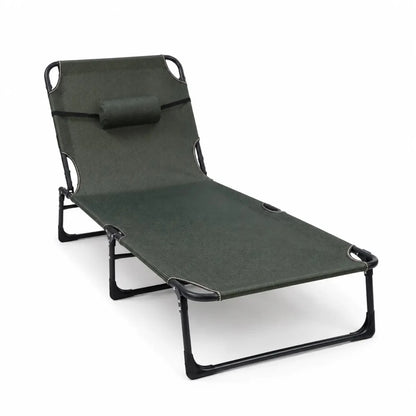 Folding Metal Lounger Sunbed | 4-Position Adjustable, Oxford Fabric, 150kg Max - used 5 months - Al Thahani Furniture