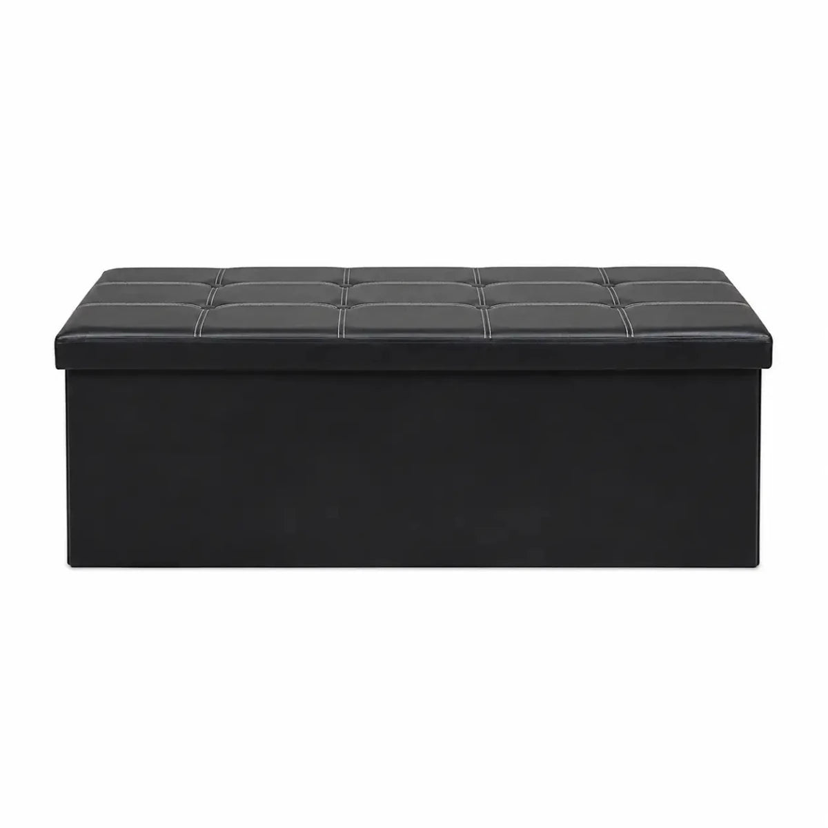 Folding Storage Ottoman Bench | Black Faux Leather, Tufted - used 2 months - Al Thahani Furniture