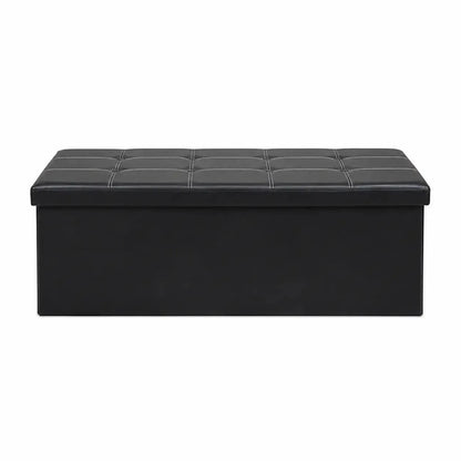 Folding Storage Ottoman Bench | Black Faux Leather, Tufted - used 2 months - Al Thahani Furniture