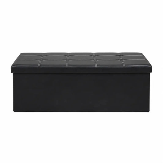 Folding Storage Ottoman Bench | Black Faux Leather, Tufted - used 2 months - Al Thahani Furniture
