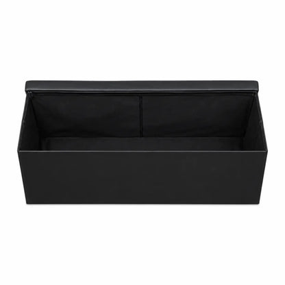 Folding Storage Ottoman Bench | Black Faux Leather, Tufted - used 2 months - Al Thahani Furniture