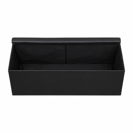 Folding Storage Ottoman Bench | Black Faux Leather, Tufted - used 2 months - Al Thahani Furniture