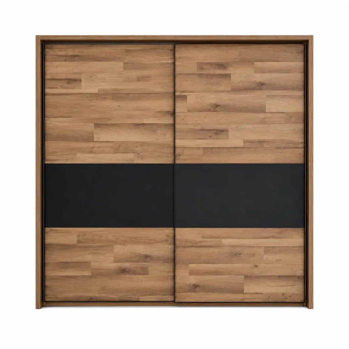 Forte Sliding Door Wardrobe | Rustic Stave Oak & Black Matte - used 7 months - Al Thahani Furniture