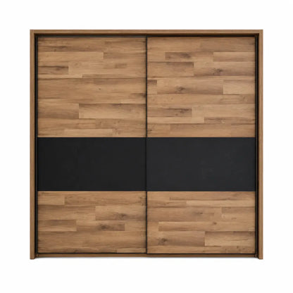 Forte Sliding Door Wardrobe | Rustic Stave Oak & Black Matte - used 7 months - Al Thahani Furniture