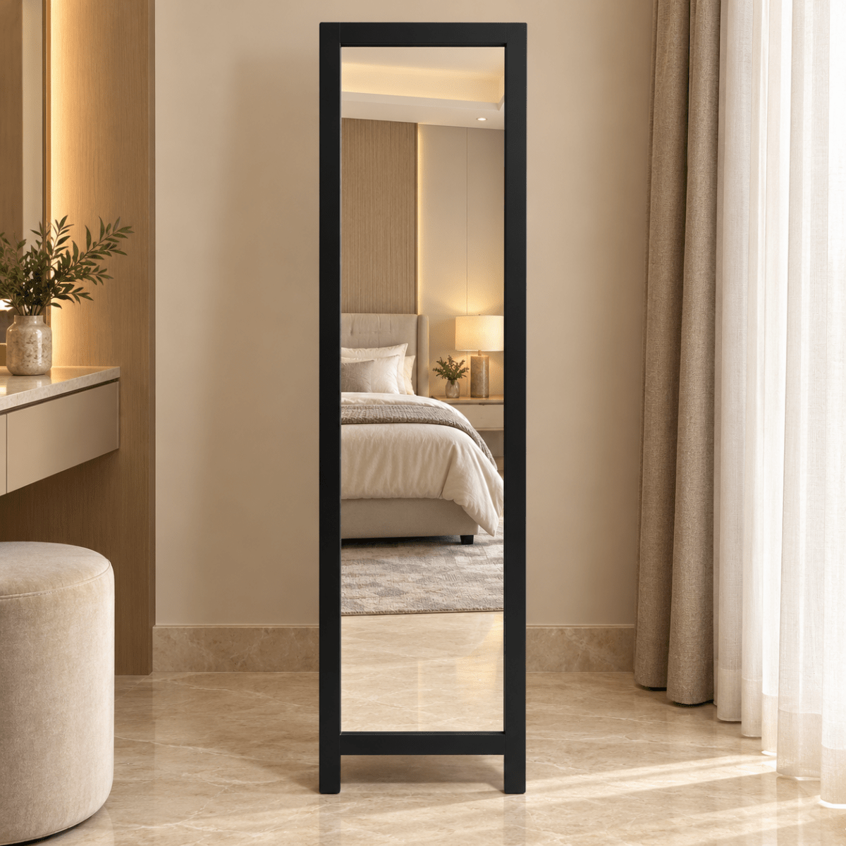 Freedom Full-Length Freestanding Dressing Mirror with Fold-Out Stand – Matte Black - Al Thahani Furniture