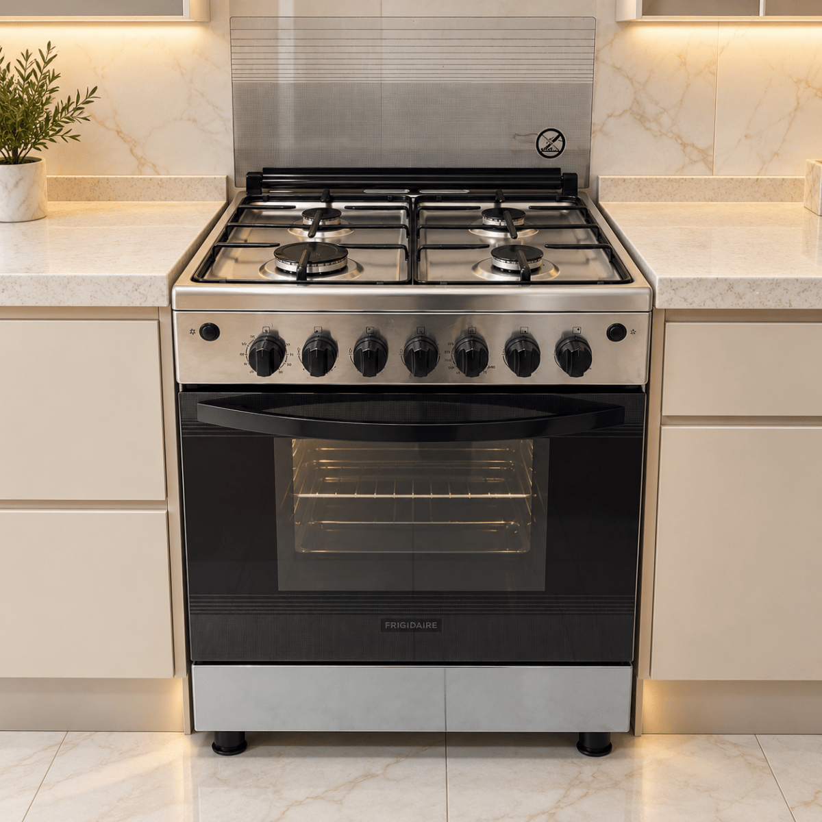 Frigidaire 4-Burner Gas Cooker with 72L Oven – Stainless Steel – 60 × 60 cm - Al Thahani Furniture