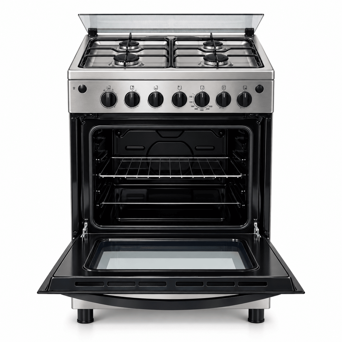 Frigidaire FNGP60JGBS 60 × 60 cm 4-Burner Gas Cooker with 72L Self-Cleaning Oven – Stainless Steel - Al Thahani Furniture