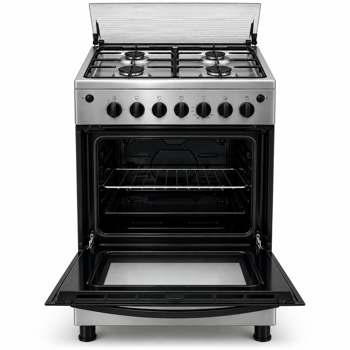 Frigidaire FNGP60JGBS 60 × 60 cm 4-Burner Gas Cooker with 72L Self-Cleaning Oven – Stainless Steel - Al Thahani Furniture