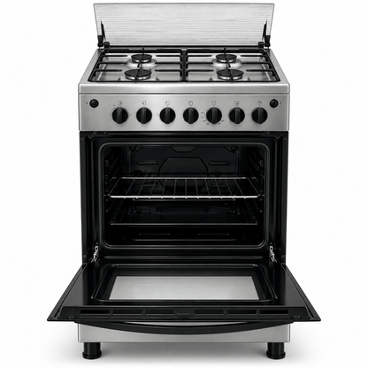 Frigidaire FNGP60JGBS 60 × 60 cm 4-Burner Gas Cooker with 72L Self-Cleaning Oven – Stainless Steel - Al Thahani Furniture