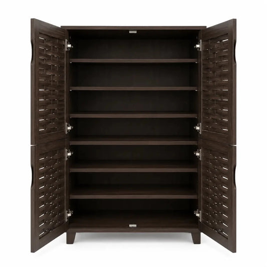Galaxy Design 4-Door Wooden Shoe Rack & Organizer | Dark Brown, 75x37x132 cm - used 6 months - Al Thahani Furniture