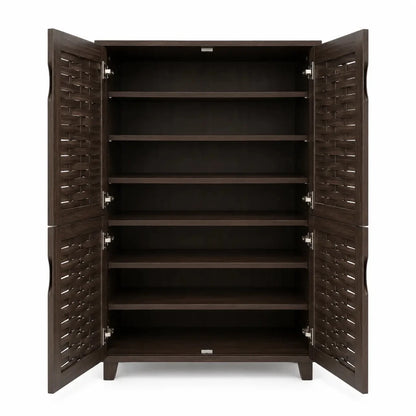 Galaxy Design 4-Door Wooden Shoe Rack & Organizer | Dark Brown, 75x37x132 cm - used 6 months - Al Thahani Furniture