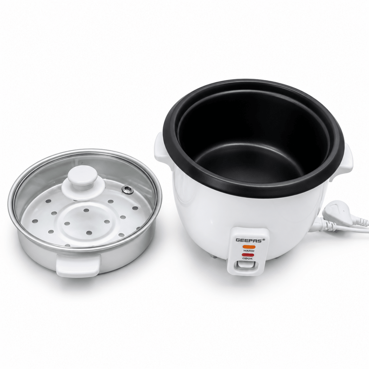 Geepas GRC4325H 1L Multifunction Rice Cooker with Steamer – White - Al Thahani Furniture