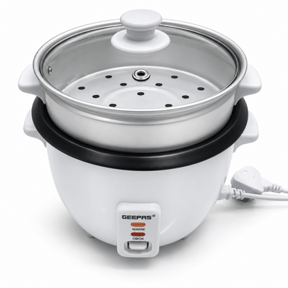 Geepas GRC4325H 1L Multifunction Rice Cooker with Steamer – White - Al Thahani Furniture