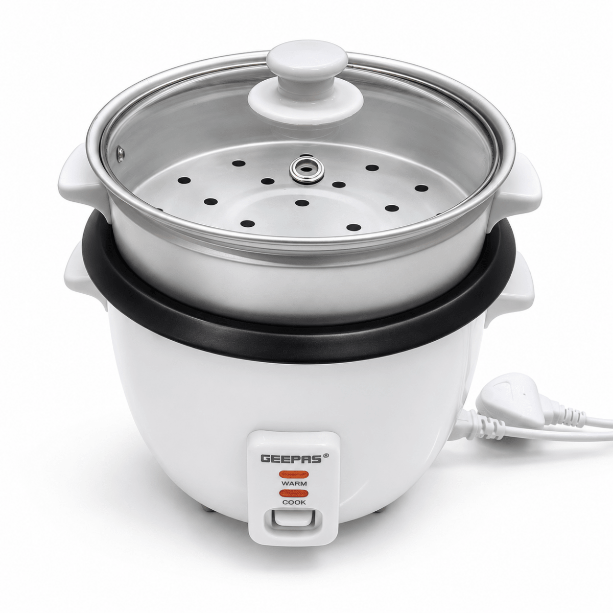 Geepas GRC4325H 1L Multifunction Rice Cooker with Steamer – White - Al Thahani Furniture