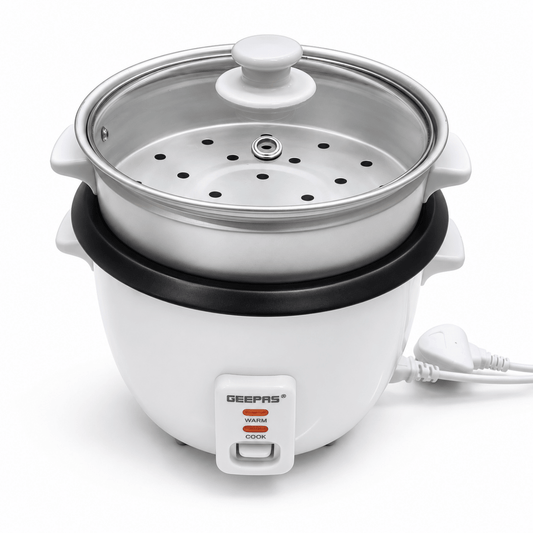 Geepas GRC4325H 1L Multifunction Rice Cooker with Steamer – White - Al Thahani Furniture