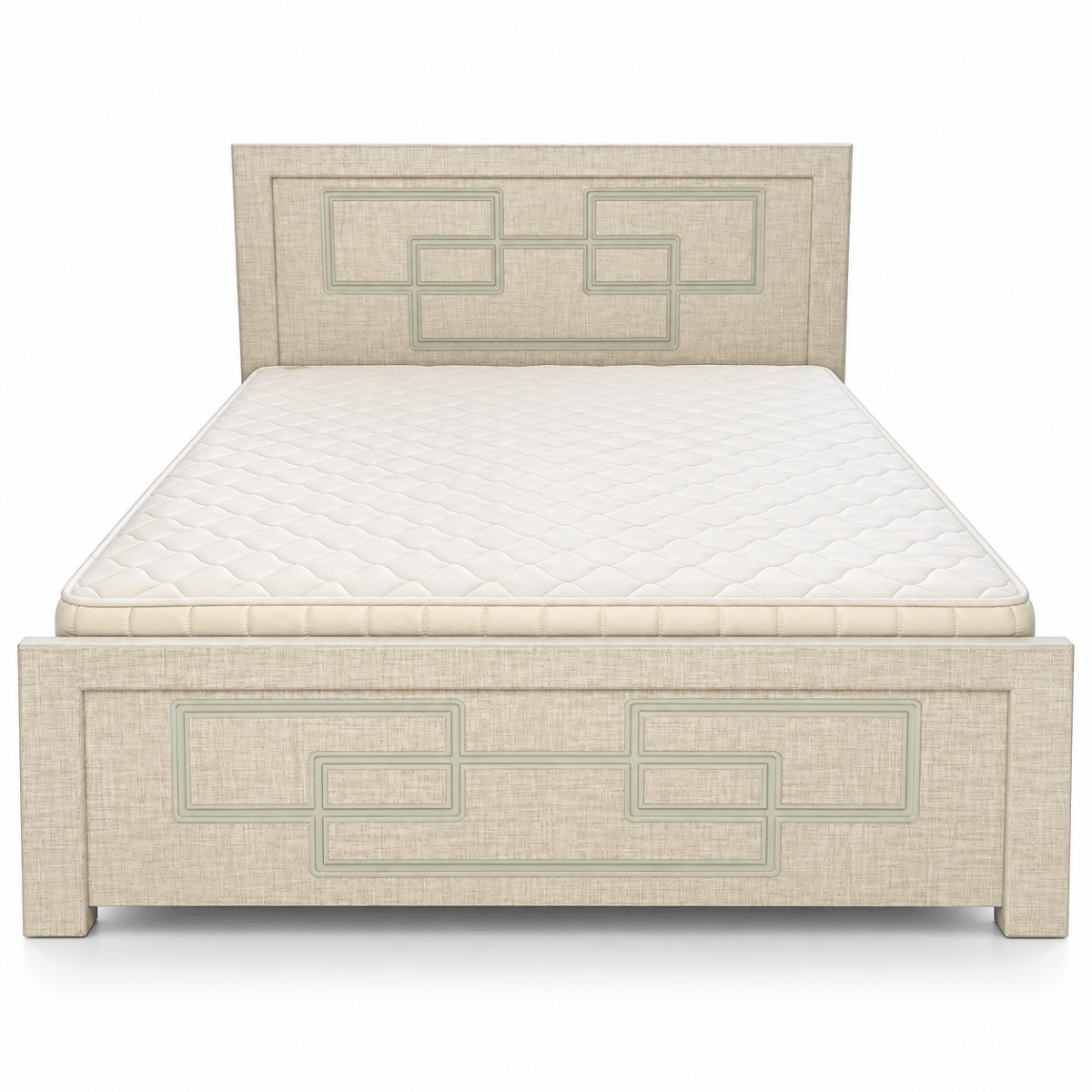 Geora Queen Bed with Mattress – 150 × 190 cm – Textured Beige - Al Thahani Furniture
