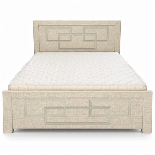 Geora Queen Bed with Mattress – 150 × 190 cm – Textured Beige - Al Thahani Furniture