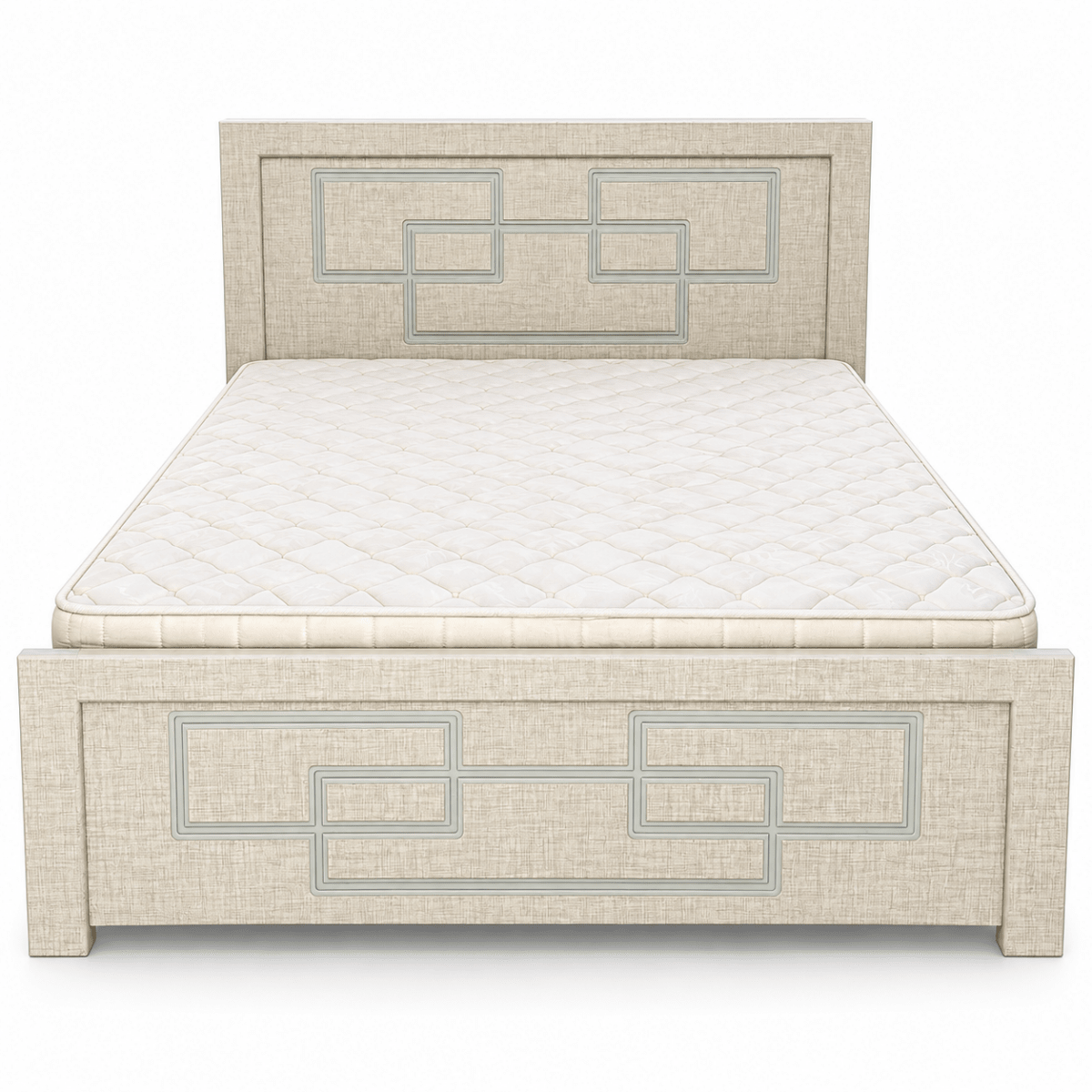 Geora Queen Bed with Mattress – 150 × 190 cm – Textured Beige - Al Thahani Furniture