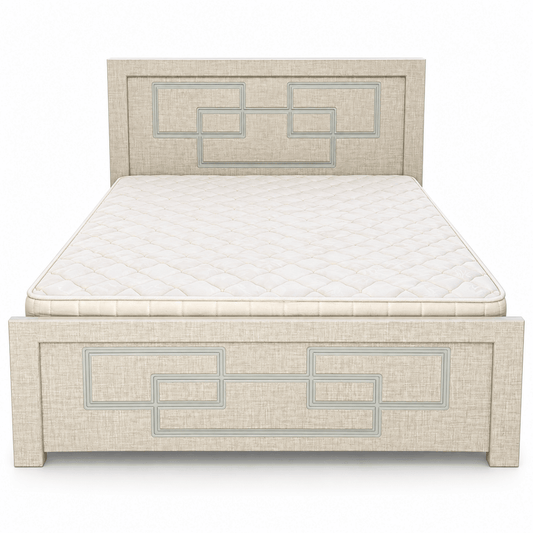 Geora Queen Bed with Mattress – 150 × 190 cm – Textured Beige - Al Thahani Furniture