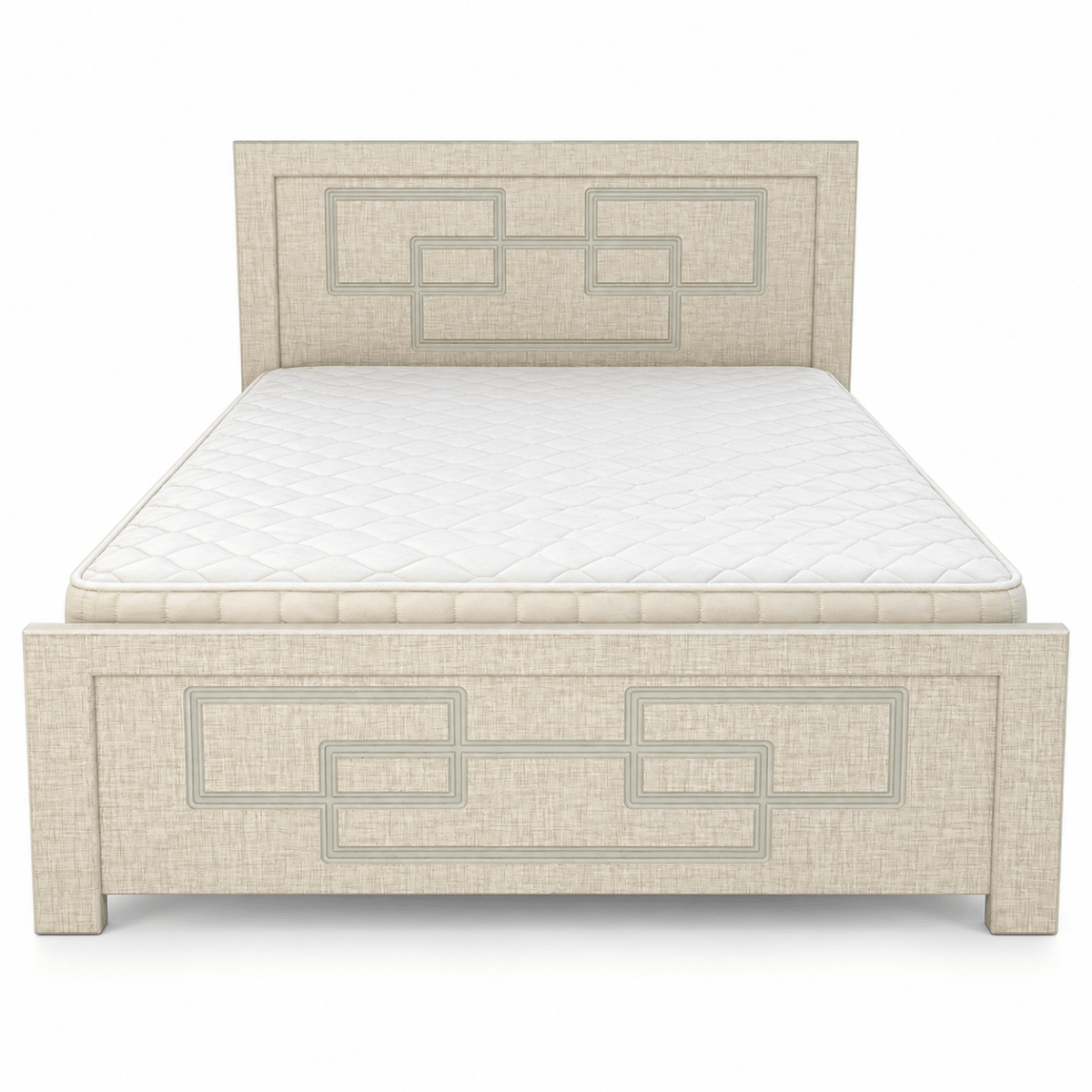 Geora Queen Bed with Mattress – 150 × 190 cm – Textured Beige - Al Thahani Furniture