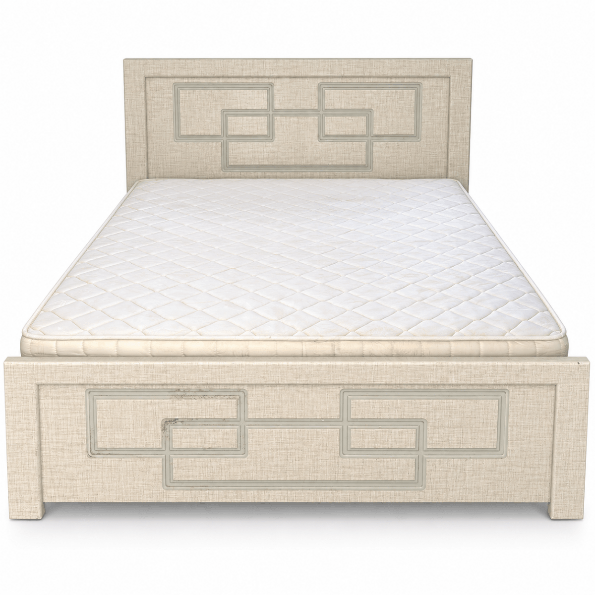 Geora Queen Bed with Mattress – 150 × 190 cm – Textured Beige - Al Thahani Furniture