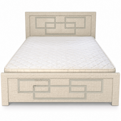 Geora Queen Bed with Mattress – 150 × 190 cm – Textured Beige - Al Thahani Furniture