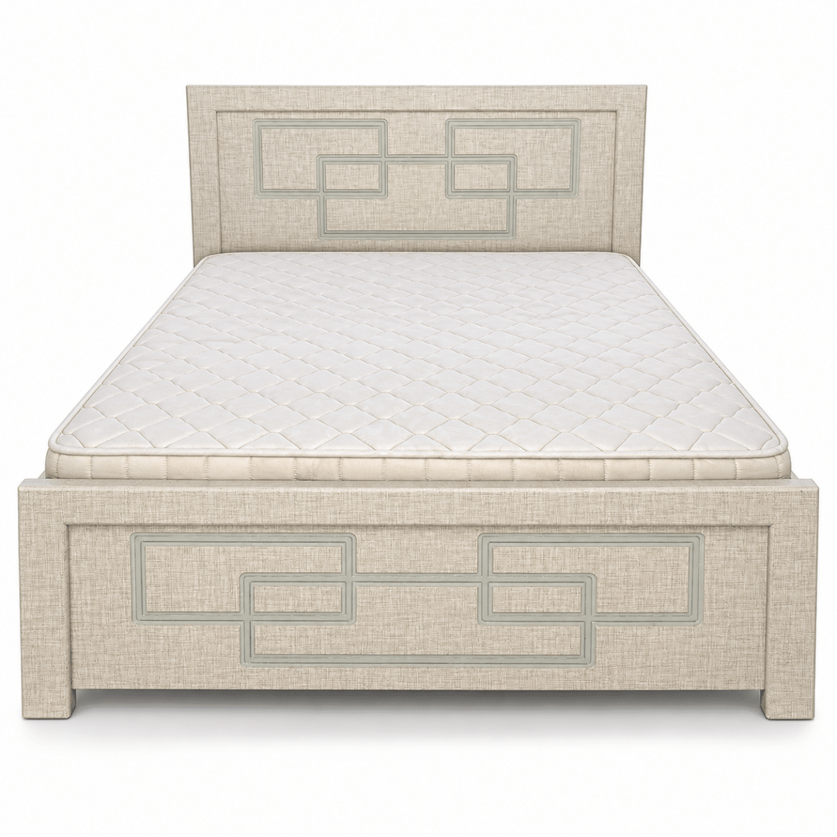 Geora Queen Bed with Mattress – 150 × 190 cm – Textured Beige - Al Thahani Furniture