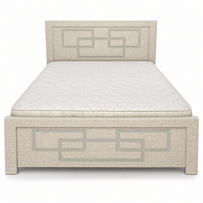 Geora Queen Bed with Mattress – 150 × 190 cm – Textured Beige - Al Thahani Furniture