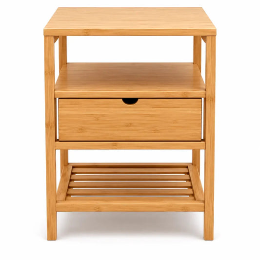 Giantex Bamboo Nightstand | Natural - used 2 months - Al Thahani Furniture
