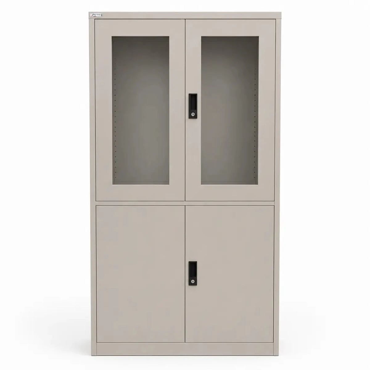 Godrej Steel Filing Cabinet | Grey, Lockable, Glass & Steel Doors - used 8 months - Al Thahani Furniture