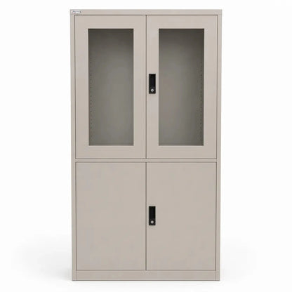 Godrej Steel Filing Cabinet | Grey, Lockable, Glass & Steel Doors - used 8 months - Al Thahani Furniture