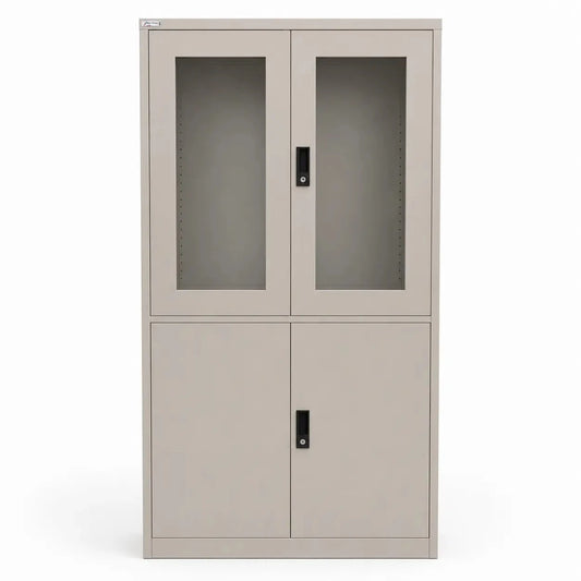 Godrej Steel Filing Cabinet | Grey, Lockable, Glass & Steel Doors - used 8 months - Al Thahani Furniture