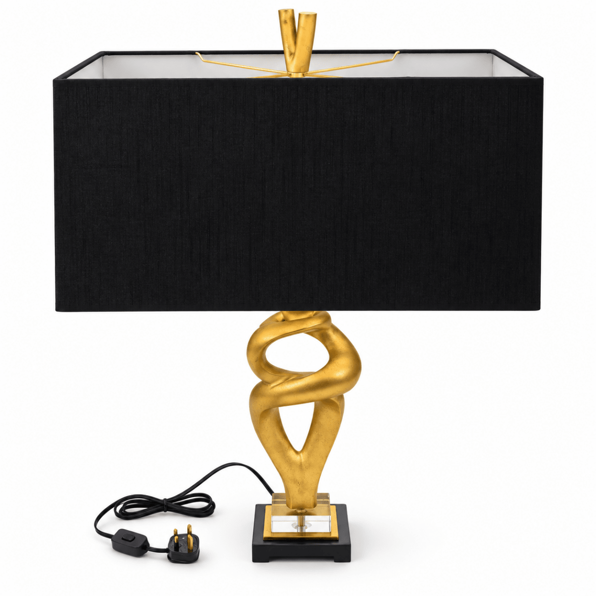Gold Sculptural Double-Bulb Table Lamp with Black Rectangular Shade - Al Thahani Furniture