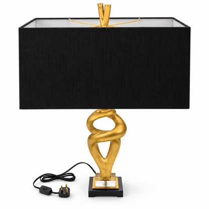 Gold Sculptural Double-Bulb Table Lamp with Black Rectangular Shade - Al Thahani Furniture