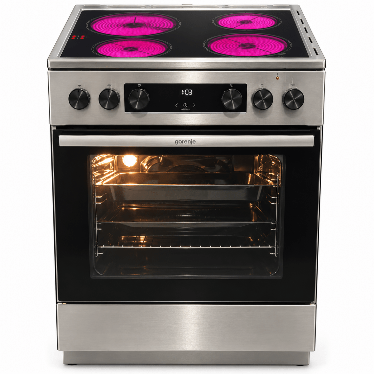 Gorenje GECS6C70XC 60cm Ceramic Electric Cooker – 71L Multifunction Oven – Stainless Steel - Al Thahani Furniture