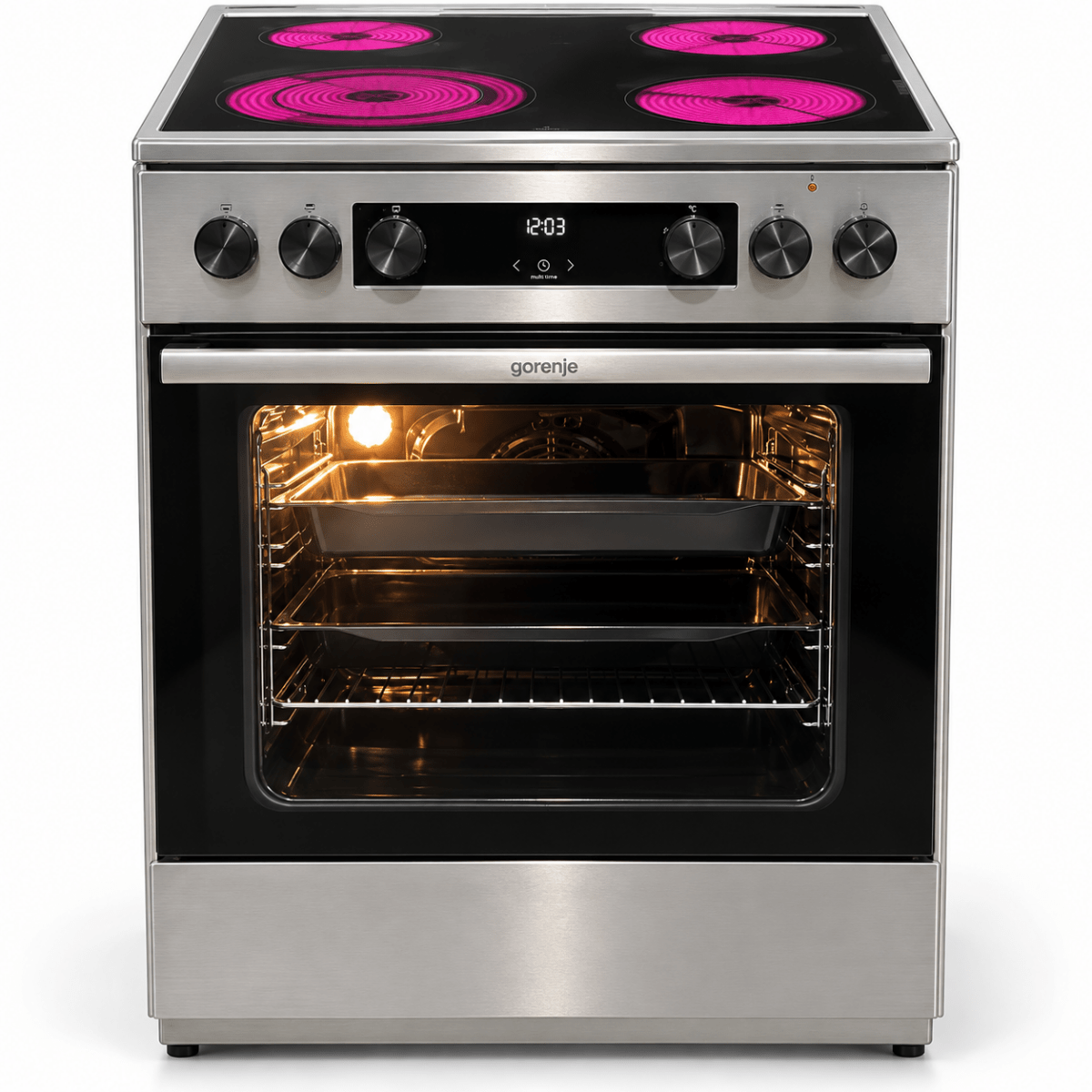 Gorenje GECS6C70XC 60cm Ceramic Electric Cooker – 71L Multifunction Oven – Stainless Steel - Al Thahani Furniture