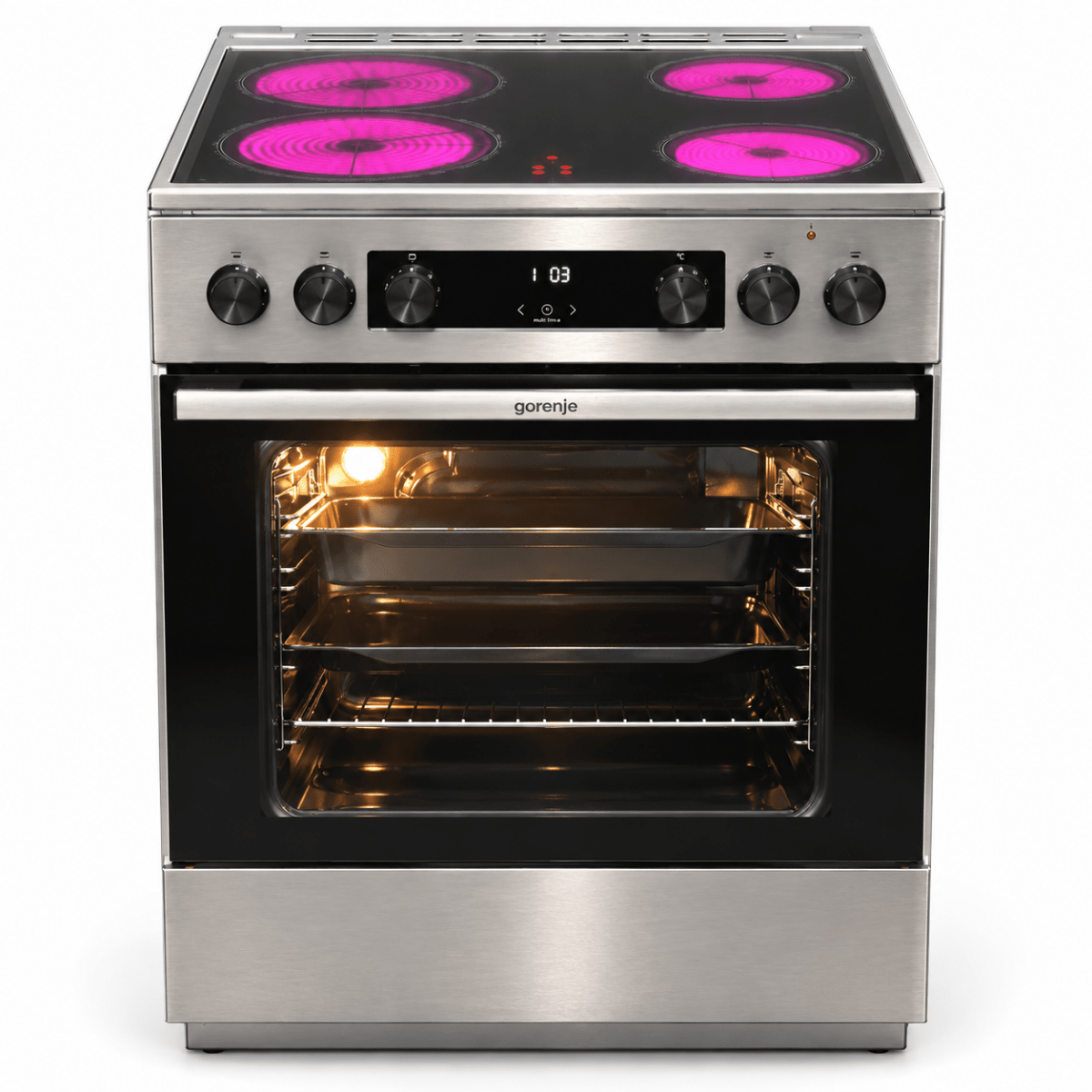 Gorenje GECS6C70XC 60cm Ceramic Electric Cooker – 71L Multifunction Oven – Stainless Steel - Al Thahani Furniture