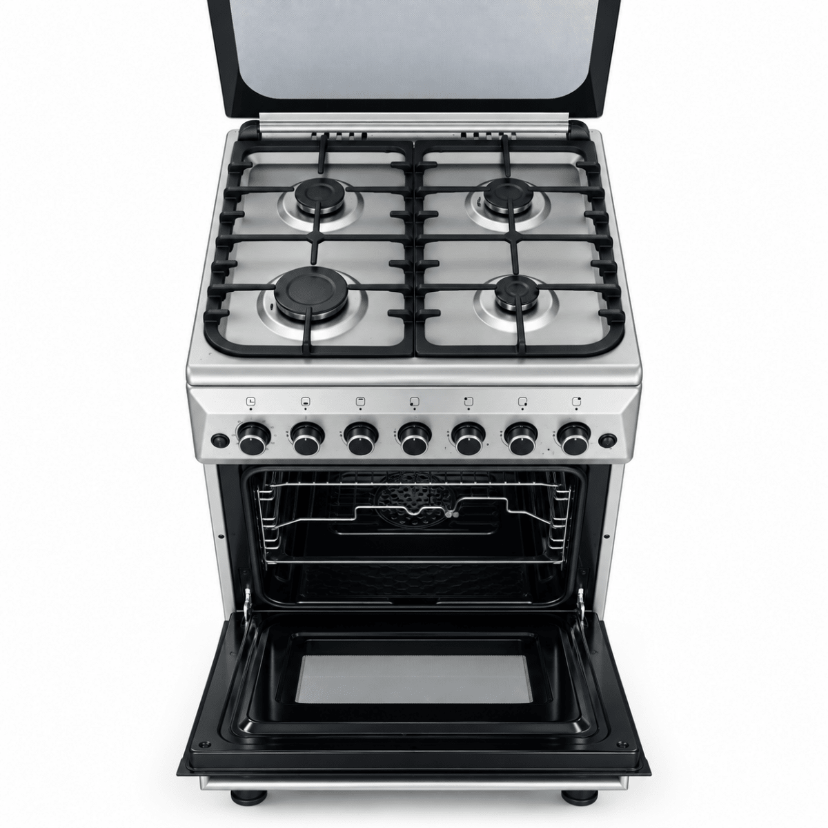 Gratus FCR604KTSS1 60 × 60 cm 4-Burner Full Gas Cooker with 64L Oven – Stainless Steel - Al Thahani Furniture