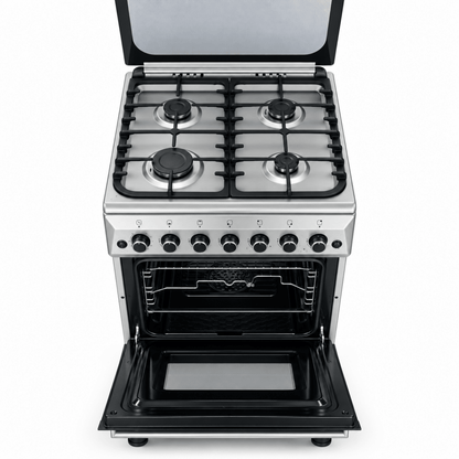 Gratus FCR604KTSS1 60 × 60 cm 4-Burner Full Gas Cooker with 64L Oven – Stainless Steel - Al Thahani Furniture