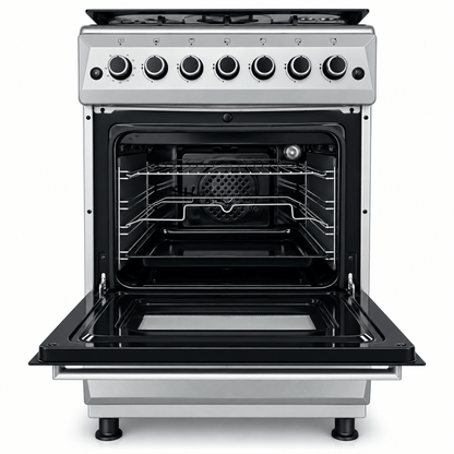 Gratus FCR604KTSS1 60 × 60 cm 4-Burner Full Gas Cooker with 64L Oven – Stainless Steel - Al Thahani Furniture