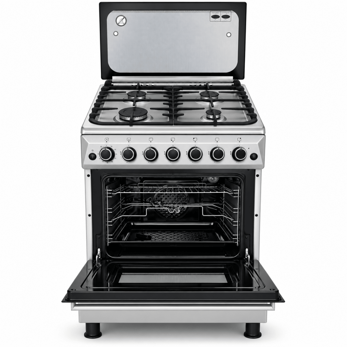 Gratus FCR604KTSS1 60 × 60 cm 4-Burner Full Gas Cooker with 64L Oven – Stainless Steel - Al Thahani Furniture