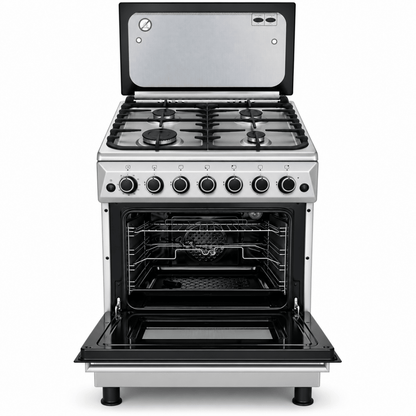 Gratus FCR604KTSS1 60 × 60 cm 4-Burner Full Gas Cooker with 64L Oven – Stainless Steel - Al Thahani Furniture