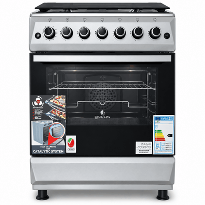 Gratus FCR604KTSS1 60 × 60 cm 4-Burner Full Gas Cooker with 64L Oven – Stainless Steel - Al Thahani Furniture