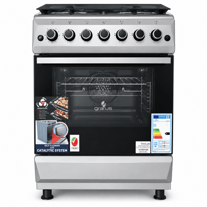 Gratus FCR604KTSS1 60 × 60 cm 4-Burner Full Gas Cooker with 64L Oven – Stainless Steel - Al Thahani Furniture