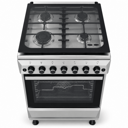 Gratus FCR604KTSS1 60 × 60 cm 4-Burner Full Gas Cooker with 64L Oven – Stainless Steel - Al Thahani Furniture